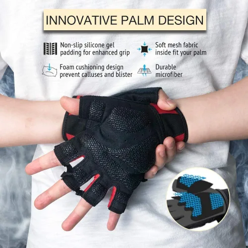Miniatura 3 de ATERCEL Guantes de entrenamiento para hombres y mujeres, guantes de ejercicio para levantamiento de pesas, ciclismo, gimnasio, entrenamiento, Rojo