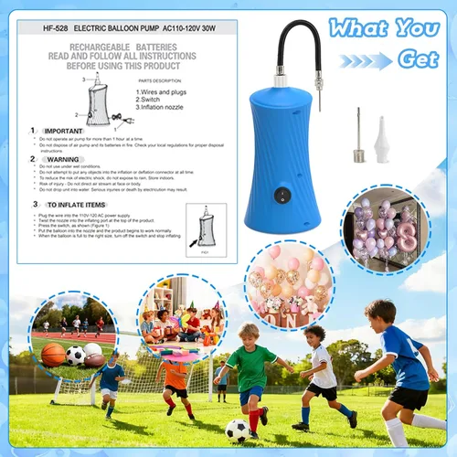 Miniatura 7 de AXHJ Bomba de aire eléctrica para globos largos y pelota deportiva, bomba de globo de aire eléctrica 2 en 1, inflador de globos para globos