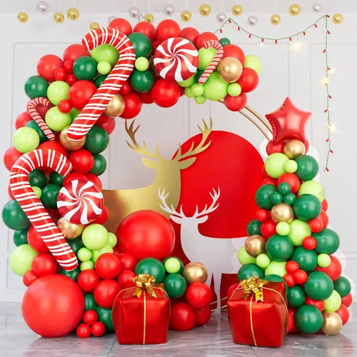Miniatura 2 de Kit de arco de guirnalda de globos de Navidad con globos de Navidad, rojo, dorado, verde oscuro, globo verde fresco y globos de caramelo, caja