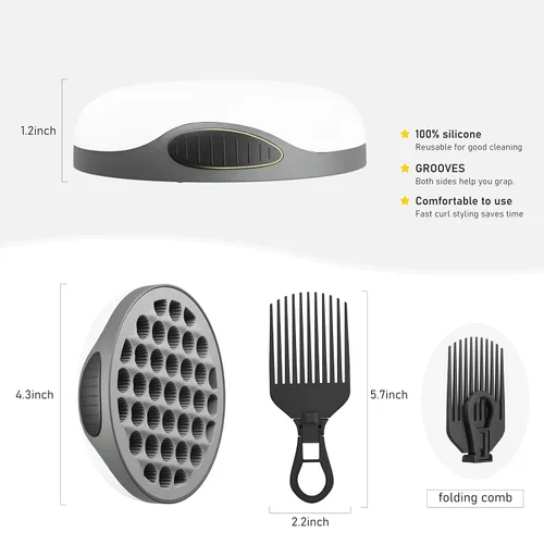Miniatura 2 de WTTORDE Cepillo de silicona con peine de púa, peine rizado para rizos afro, rizador de agujeros pequeños para hombres, mujeres, niños y niñas, gris