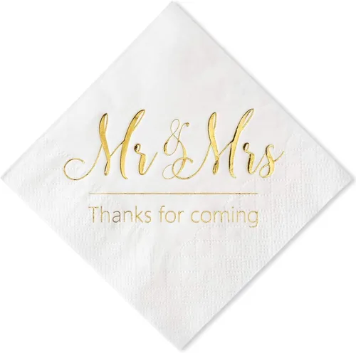 Miniatura 14 de Crisky Servilletas de boda Mr Mrs Bule - Servilletas doradas de postre para boda, ducha, compromiso, fiestas, 100 unidades, 3 capas