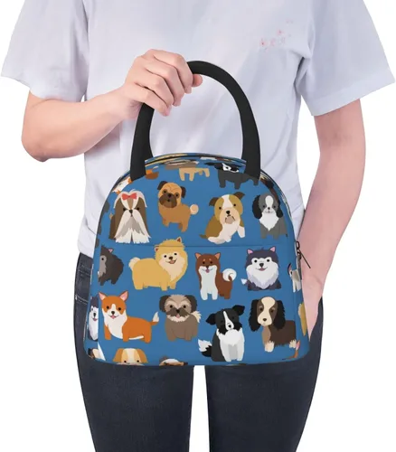 Miniatura 9 de Bolsa de almuerzo de animales con lindos perros, bolsa de mano grande, contenedor reutilizable para mujeres, hombres, escuela, oficina, trabajo, 10 l