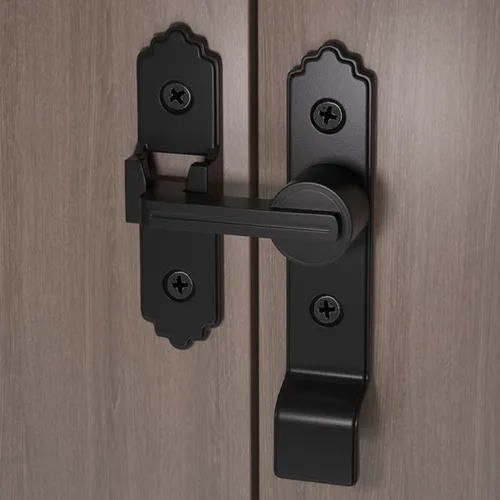 Miniatura 4 de 3 paquetes de cerraduras y pestillos negros de 180 grados, pestillo de puerta corrediza abatible con asa, pestillos de puerta pesados, cerradura