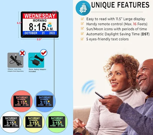 Miniatura 5 de 【Actualizado】Reloj digital grande de 11.5 pulgadas con día y fecha de conversación por voz para personas mayores, 19 alarmas y recordatorios