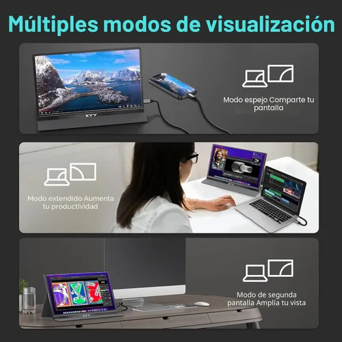 Miniatura 7 de KYY Monitor portátil de 15.6 pulgadas FHD 1080P USB C HDMI monitor de juegos ultra delgado pantalla IPS con cubierta inteligente y altavoces, Plug &