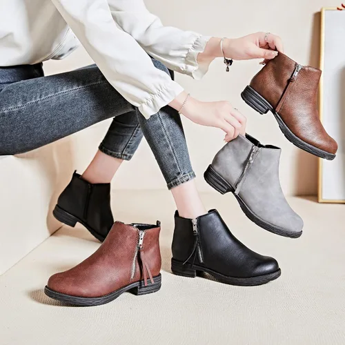 Miniatura 6 de Ataiwee Botines para mujer, con cremallera lateral clásica, cómodas y gruesas botas de tacón de bloque.