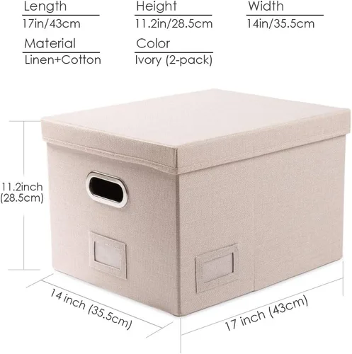 Miniatura 7 de PRANDOM Caja Organizadora de Archivos - Juego de 2 Cajas Plegables Decorativas de Lino para Almacenamiento de Archivos Colgantes con Tapas para Gris