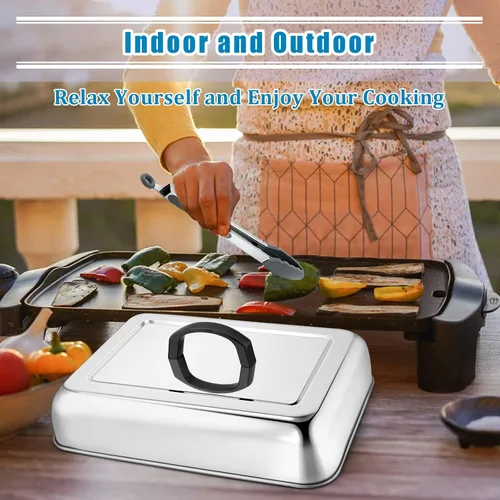 Miniatura 7 de HaSteeL Cubierta rectangular para untar queso, de acero inoxidable, tapa de tapa de vapor para queso, accesorios resistentes para parrilla