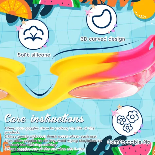 Miniatura 5 de Kanayu 12 gafas de natación para niños, sin fugas, antiniebla, con clips para la nariz, tapones para los oídos, 12