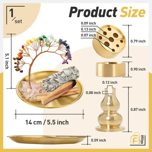 Miniatura 6 de Soporte de cristal para Palo Santo, soporte para incienso para 7 chakras, soporte de incienso de latón de 5.5 pulgadas, 6 en 1 para varillas