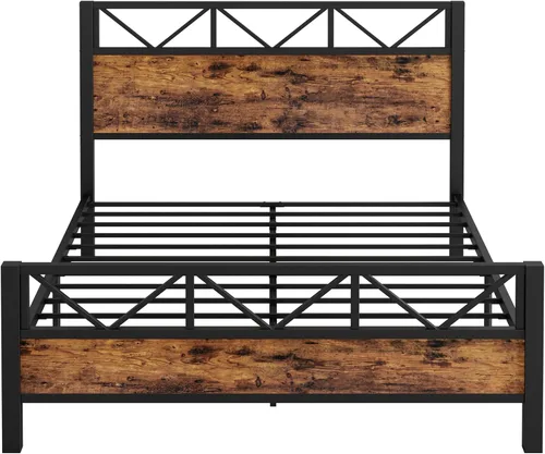 Miniatura 6 de LIKIMIO Base de cama Queen con cabecero industrial alto de 51.2 pulgadas, marco de cama de plataforma con soporte de metal fuerte, sólido y estable