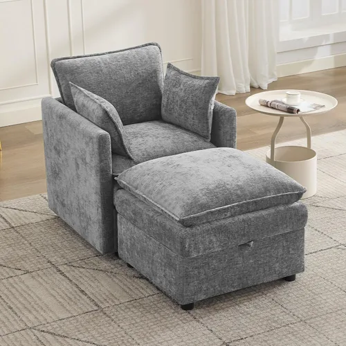 Miniatura 50 de Otomana cuadrada grande de 27 pulgadas con almacenamiento, reposapiés tapizado moderno con patas antideslizantes para sofá, mesa de café, sala