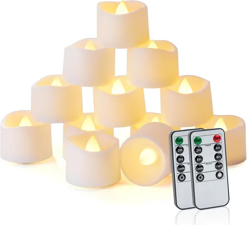 Miniatura 12 de Homemory - Paquete de 12 velas de té LED con temporizador a control remoto, más de 400 horas de parpadeo, velas sin llama con pilas para iluminación