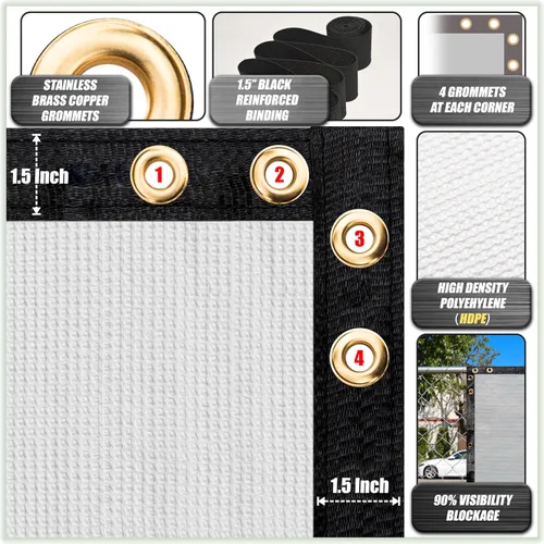 Miniatura 3 de ColourTree - Lona de Sombra para Cerca, Malla de Privacidad, de 5 x 50 pies, color blanco, cubierta de tela de malla, bridas para cables incluidas