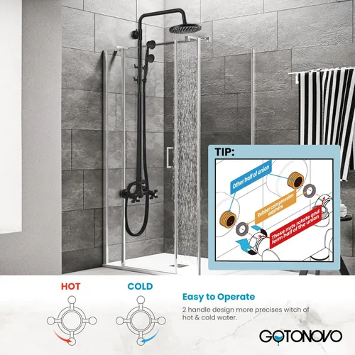 Miniatura 7 de gotonovo Juego de grifería de ducha de baño expuesto, accesorio de ducha, cabezal de ducha tipo lluvia de 8 pulgadas, ducha de mano, mango cruzado