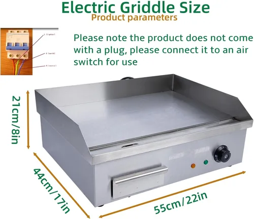 Miniatura 7 de Plancha eléctrica antiadherente de 4400 W, parrilla termostática de doble control de 572 °F/572.0 °F con disyuntor de sobrecarga, parrilla