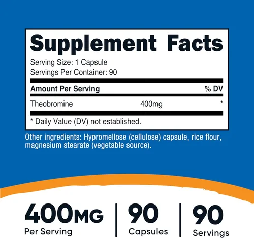 Miniatura 2 de Nutricost Teobromina 400 mg, 90 cápsulas vegetarianas, sin gluten, sin OMG
