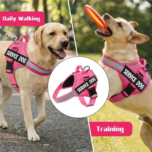 Miniatura 7 de MUMUPET - Arnés para perro de servicio con seguridad reflectante 3M, fácil de ajustar y diseño sin tirones - Mango de nailon transpirable para Rosa