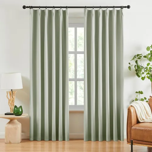 Miniatura 11 de Jubilantex Cortinas opacas plisadas negras de 63 pulgadas, cortinas de lino sintético para dormitorio, sala de estar, casa rural, juego de cortinas