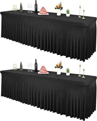 Miniatura 23 de 2 Packs Black Spandex Table Clothes for 6 Foot Rectangle Tables, Wrinkle Resistant Fitted Tables Cover, Washable Stretch Table Skirts for Weddings
