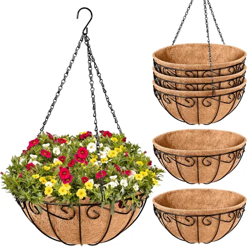 Miniatura 9 de Legigo Paquete de 3 cestas colgantes de metal de 10 pulgadas para plantas al aire libre, macetas colgantes redondas de alambre con forro de fibra