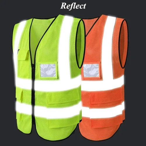 Miniatura 4 de HYCOPROT Chaleco reflectante de seguridad de malla de alta visibilidad con bolsillos y cremallera, cumple con las normas ANSI/ISEA Amarillo