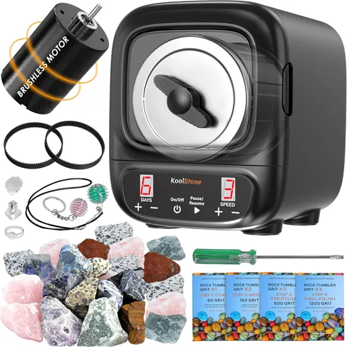 C1 Pro Max Kit Profesional de Pulidor de Roca - Capacidad Grande de 3LB y Motor Sin Escobillas, Hasta 6 Veces Más Cancelación de Ruido, Pulidora
