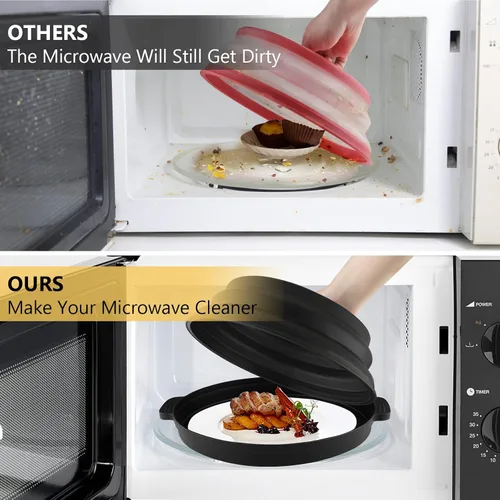 Miniatura 3 de Cubierta contra salpicaduras de microondas con bandeja de platos, cubierta de silicona para alimentos para microondas con mango antiquemaduras, tapa