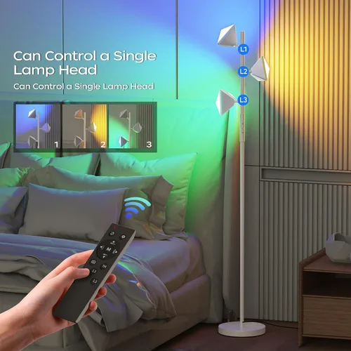 Miniatura 5 de RGBCW - Lámpara de pie LED de árbol que cambia de color de 36 W, lámpara de pie alta regulable sin escalones con control remoto y táctil, lámparas