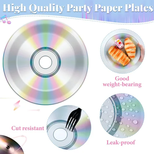 Miniatura 3 de CHUNNIN 100 platos de papel de CD de 7 y 9 pulgadas, decoraciones de fiesta temática retro de los 90, suministros de los años 90, disco
