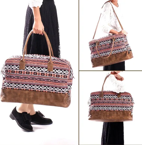 Miniatura 6 de MyMealivos Bolsa de lona para el fin de semana o viaje durante la noche bolsa de tela de lana gruesa con bolsa para zapatos