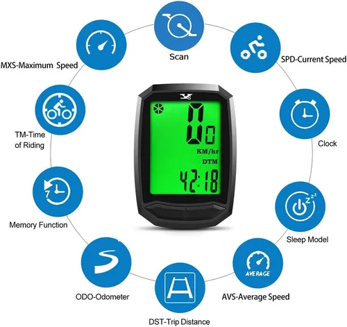 Miniatura 2 de Velocímetro de bicicleta impermeable e inalámbrico para bicicleta de pista, computadora para bicicleta, odómetro con pantalla LCD y múltiples