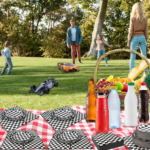 Miniatura 8 de 180 piezas de suministros de fiesta de coches de carreras, platos de papel y servilletas para servir 60 vajillas desechables para decoraciones