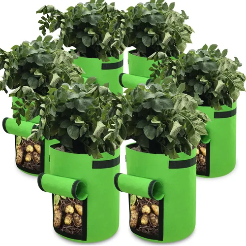 Miniatura 11 de Gardzen Paquete de 6 bolsas de cultivo de verduras sin BPA de 10 galones con solapa de acceso y asas, adecuadas para plantar papas, taro