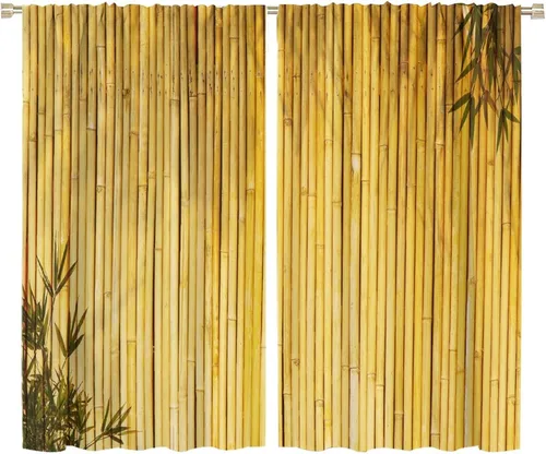Miniatura 54 de Cortinas con estampado de bambú, tallos y hojas de bambú, temática oriental natural, oscurecimiento de habitación, ventana, ventana, cortina