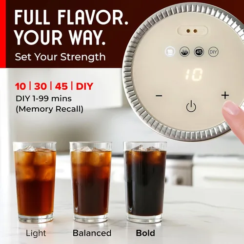 Miniatura 3 de Mueller RapidBrew Cafetera de Café Frío - Máquina de Café Frío Portátil y Recargable de Preparación Rápida en 10 Min para Café y Té - Intensidad