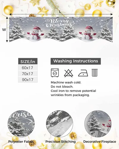 Miniatura 6 de Bufanda de Navidad gris para chimenea, muñeco de nieve gris para chimenea, decoración de mantel de Navidad con copo de nieve de invierno, cubierta