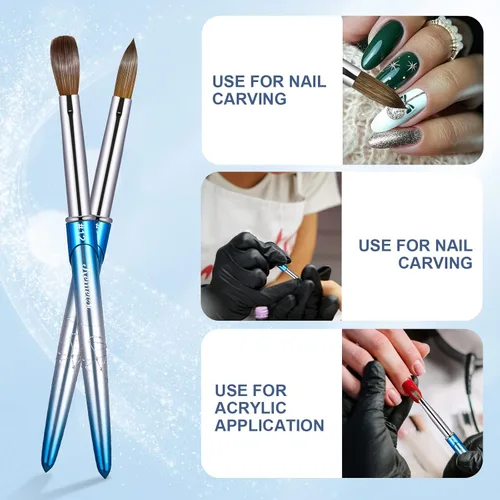 Miniatura 2 de Pincel para Uñas Acrílicas Tamaño 12, KEMEISI 100% Puro Kolinsky Pinceles de Arte para Uñas Mango Resistente Forma Ovalada Herramientas de Diseño