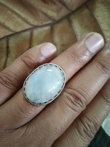 Miniatura 4 de Anillo de piedra lunar arco iris, anillo de plata de ley 925, anillo seguro, regalo del día de la madre, estilo vintage, joyería exquisita, joyería