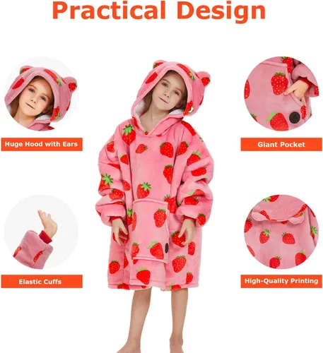 Miniatura 2 de Three Poodle - Manta con capucha portátil para niños, sudadera de sherpa de gran tamaño con capucha gigante, manta con capucha cálida y acogedora