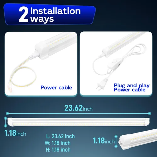 Miniatura 3 de hykolity Luz LED de tienda de 30 W, 2 pies, 3500 lm 6500 K, luz blanca súper brillante, lámpara de techo enlazable, luz de tubo LED T8 integrada