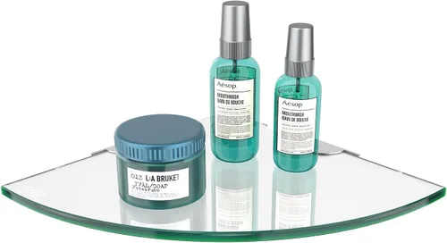 Estante esquinero de vidrio para baño, estante de ducha de vidrio templado, organizador de ducha, soporte para champú, sin perforaciones,