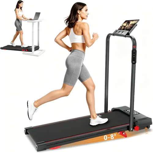 Miniatura 8 de Walking Pad Treadmill with Incline and Handle Bar, 7.5MPH Under Desk Foldable Treadmill for Home Office with Remote Control Negro azabache