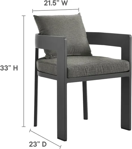 Miniatura 3 de Modway Tahoe Silla de comedor de tela de aluminio con recubrimiento en polvo para patio al aire libre en gris carbón - Silla de comedor de metal