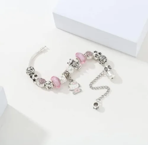 Miniatura 4 de Vnsport Hello Kitty Charms Pulsera DIY Joyería de Moda VN01, Plata, Aleación.