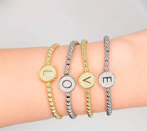 Miniatura 5 de by you - Pulseras con iniciales para mujer, 26 letras, cuentas redondas del alfabeto, acero inoxidable, oro y plata