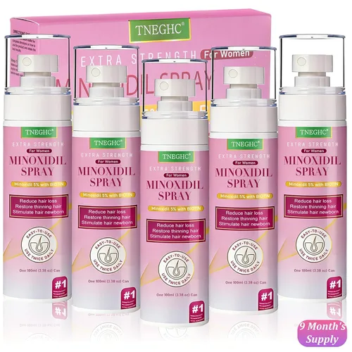 Spray tópico de minoxidil al 5% para hombres y mujeres, tratamiento de crecimiento del cabello con biotina para adelgazar el cabello, línea capilar