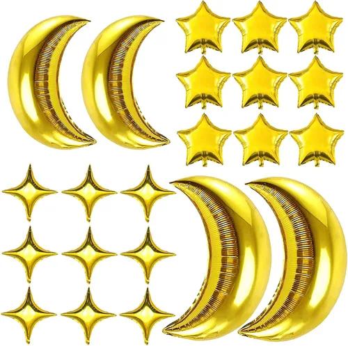 Miniatura 9 de Kit de Globos de Papel Aluminio con Estrella Dorada - Paquete de 6 Globos de Cono y Punta de Explosión Estelar de 12 Puntos con 10 Piezas