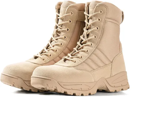 Miniatura 8 de Botas militares tácticas de trabajo para hombre, de piel negra, impermeables, para motocicleta, combate, militar, con cremallera lateral