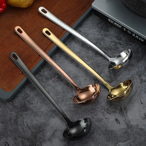 Miniatura 4 de Cucharón de sopa dorado grande de 2.9 pulgadas, mango largo, cuchara de acero inoxidable 304 para servir grande dorado